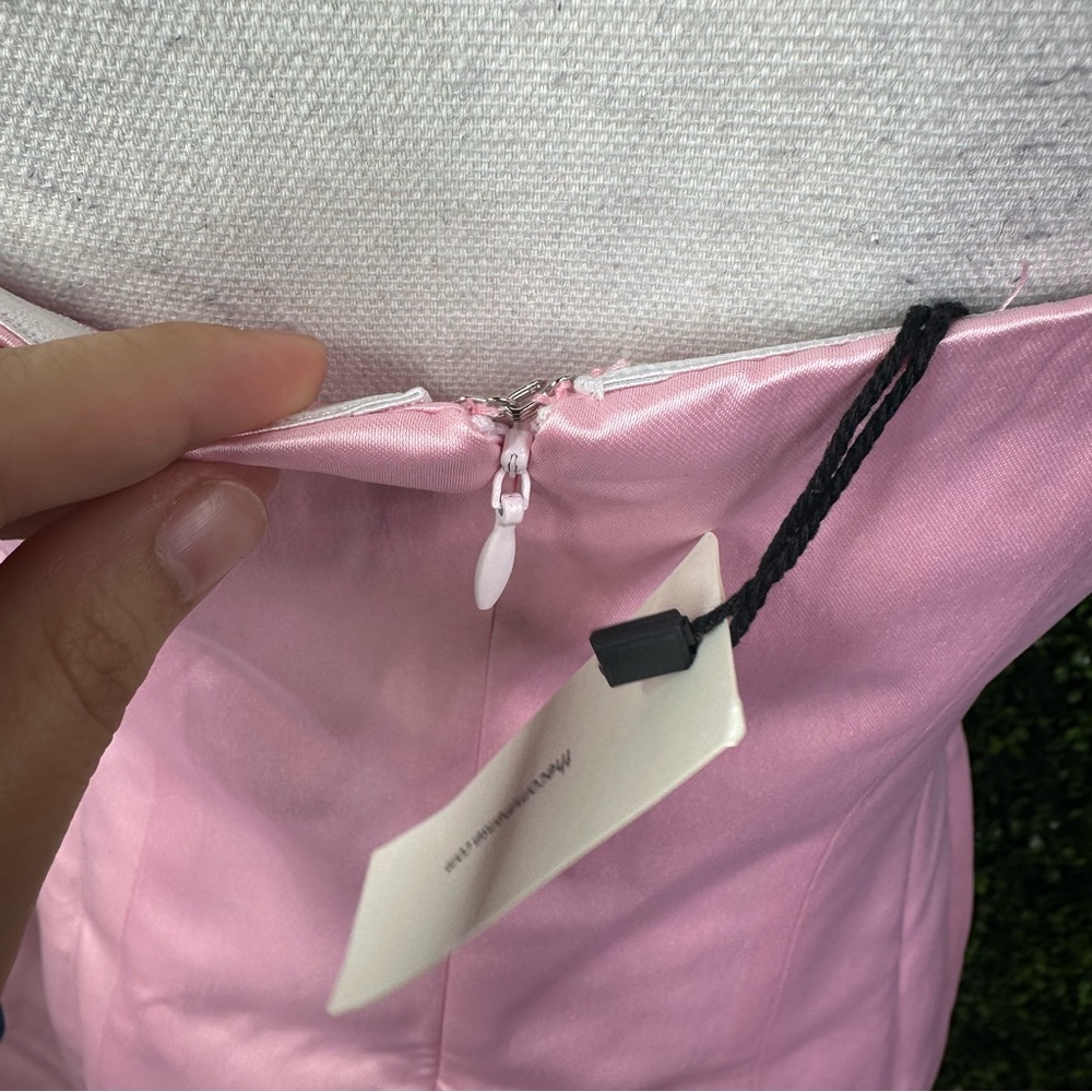Nwt Commense pink Satin Asymmetrical Embellished Strapless Dress Barbiecore‎ - Picture 10 of 14